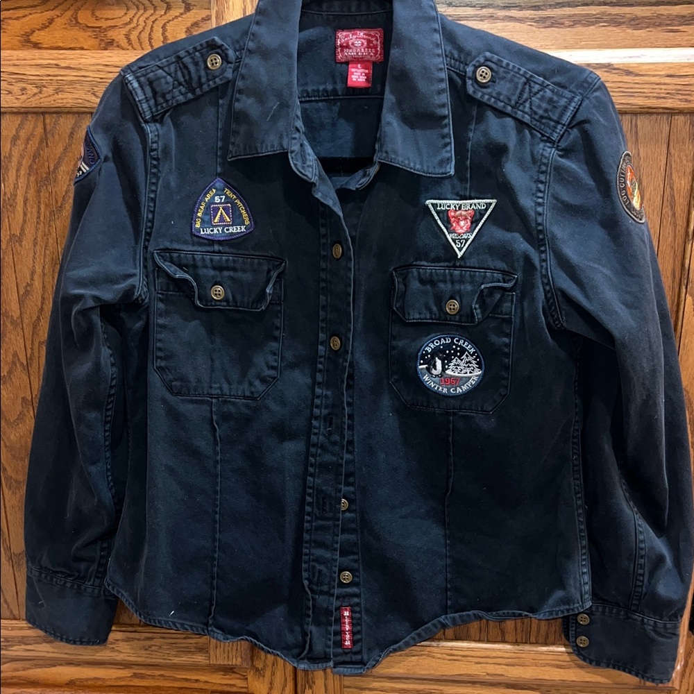 Lucky Brand Black Button Down Shirt with Patches